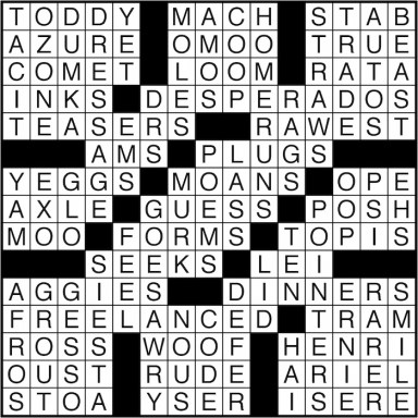 Crossword puzzle answers: February 25, 2016