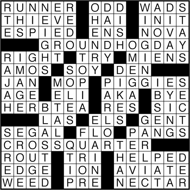 Crossword puzzle answers: February 2, 2016