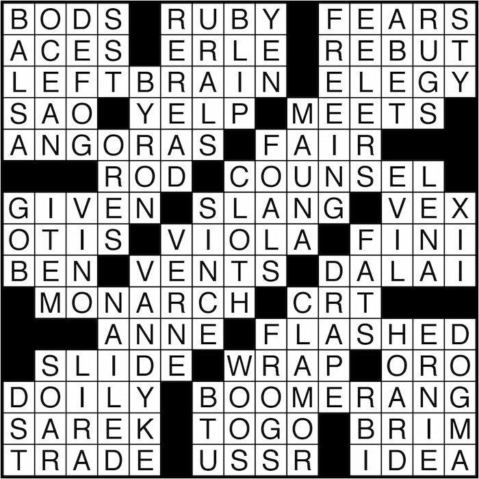 Crossword puzzle answers: February 9, 2016