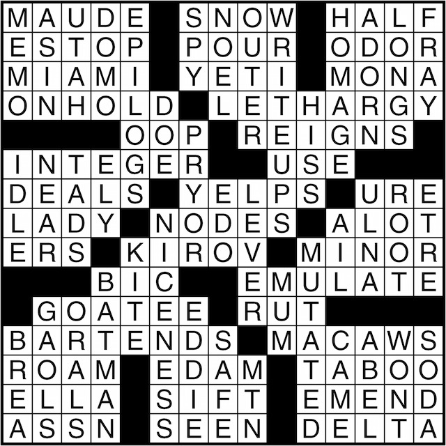 Crossword puzzle answers: January 25, 2016