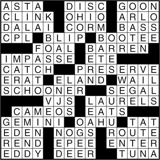 Crossword puzzle answers: January 28, 2016