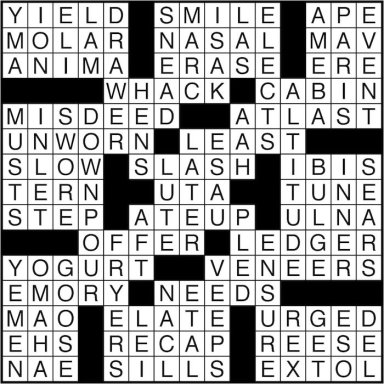 Crossword puzzle answers: July 7, 2016