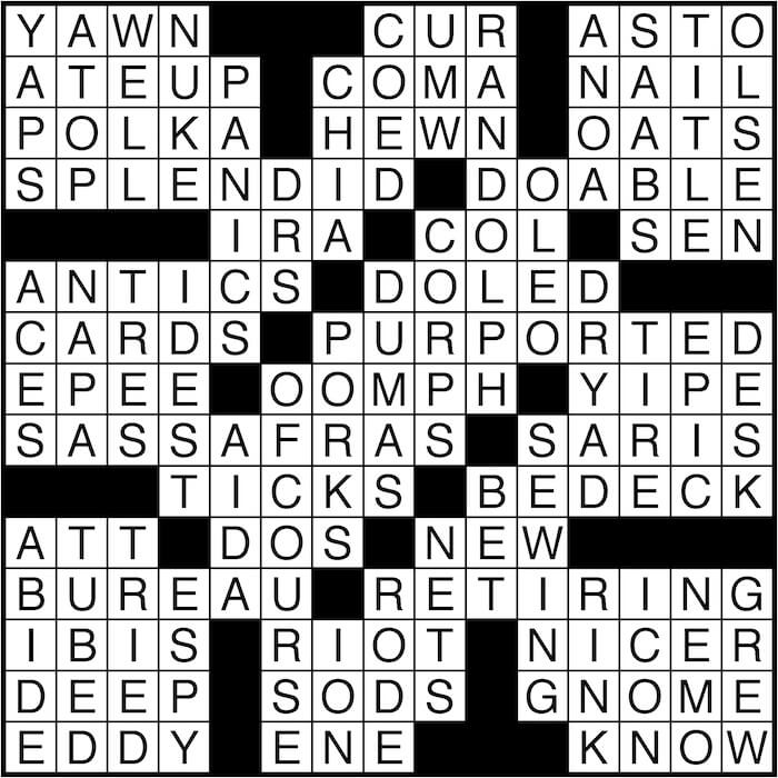 Crossword puzzle answers: June 27, 2016