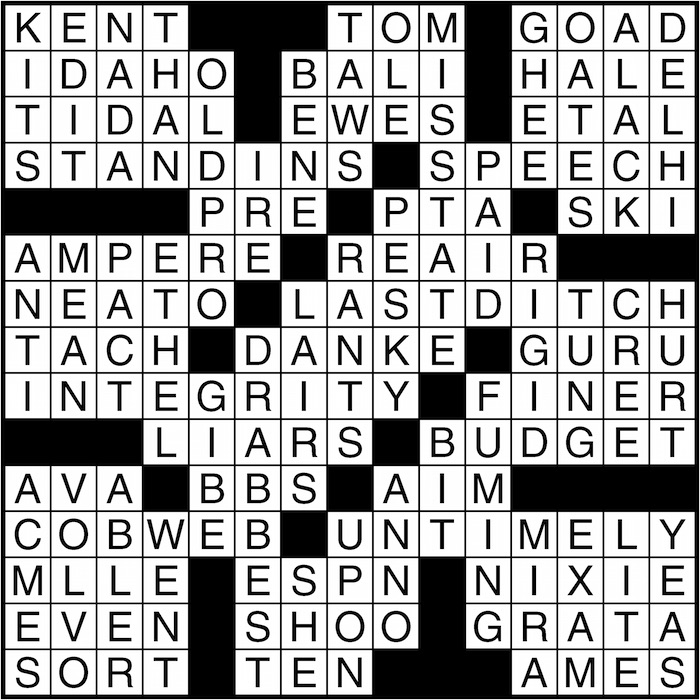 Crossword puzzle answers: March 1, 2016