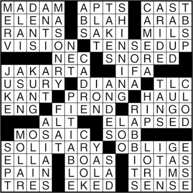 Crossword puzzle answers: March 21, 2016