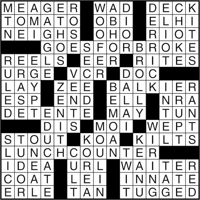 Crossword puzzle answers: March 29, 2016