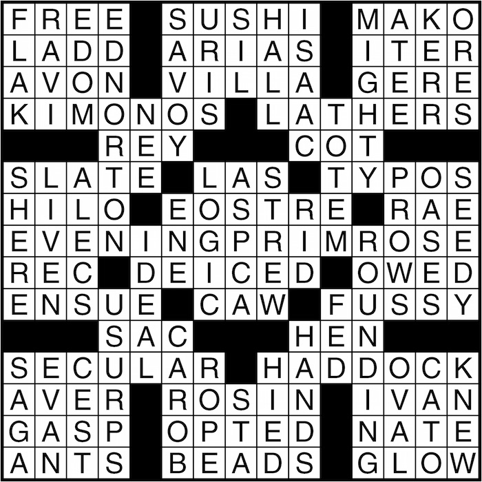 Crossword puzzle answers: March 2, 2016
