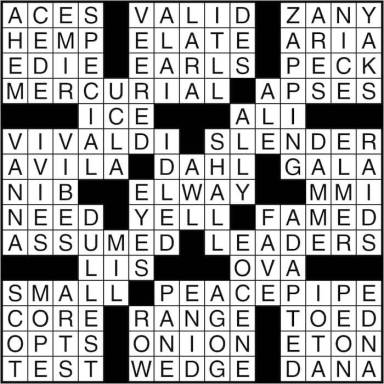 Crossword puzzle answers: March 30, 2016