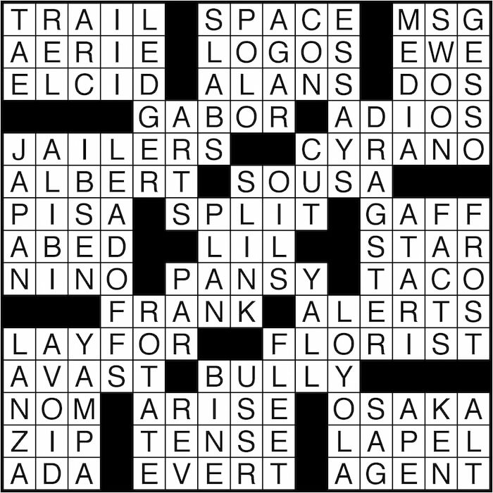 Crossword puzzle answers: May 12, 2016