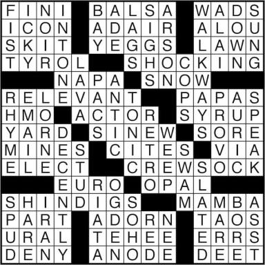Crossword puzzle answers: May 13, 2016