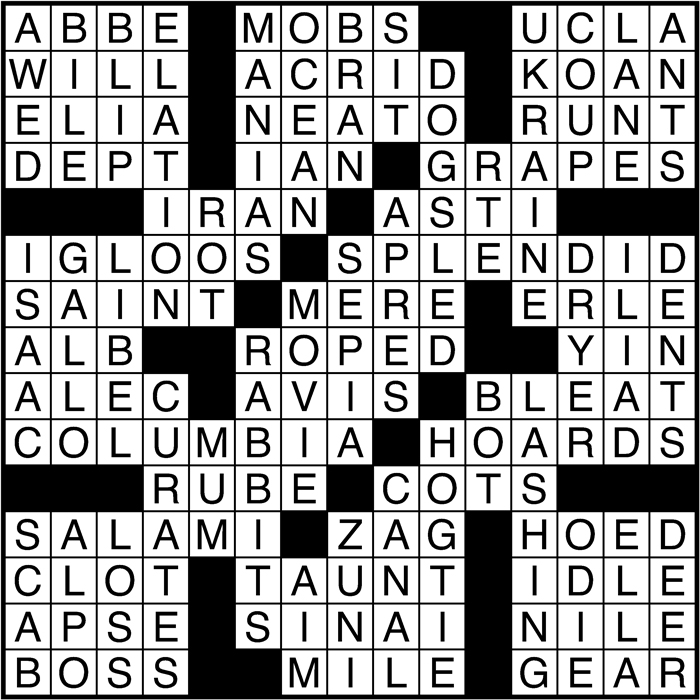 Crossword puzzle answers: November 18, 2016