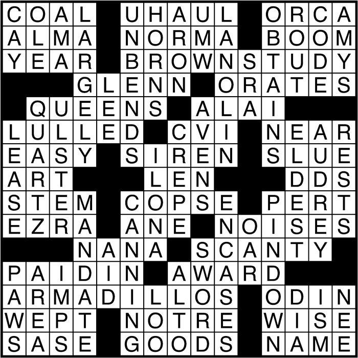 Crossword puzzle answers: November 29, 2016
