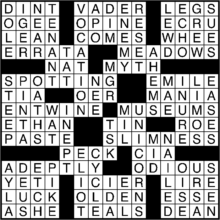 Crossword puzzle answers: October 11, 2016