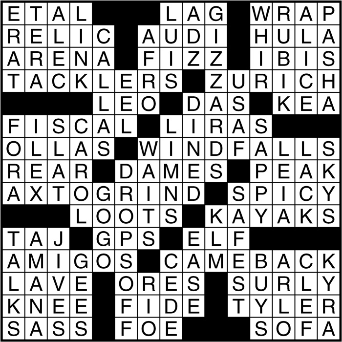 Crossword puzzle answers: October 18, 2016