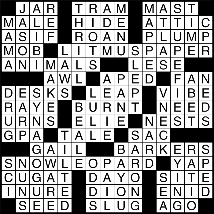 Crossword puzzle answers: October 20, 2016