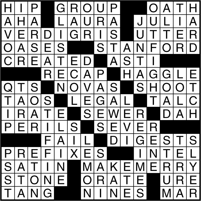 Crossword puzzle answers: October 21, 2016