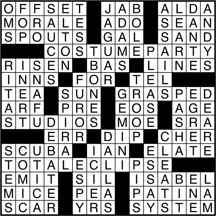 Crossword puzzle answers: October 28, 2016