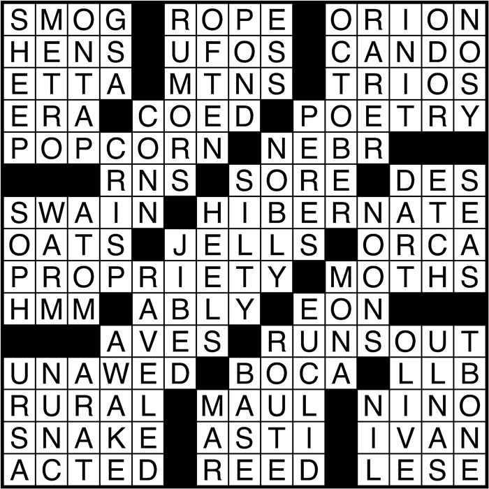 Crossword puzzle answers: October 31, 2016