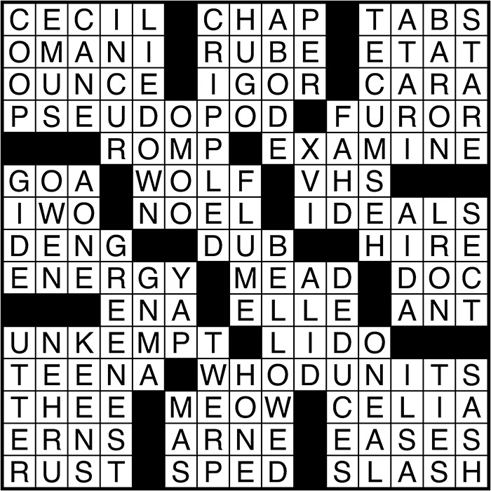 Crossword puzzle answers: October 5, 2016