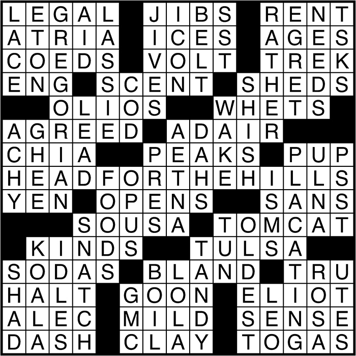 Crossword puzzle answers: October 6, 2016