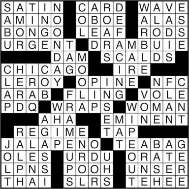 Crossword puzzle answers: September 12, 2016