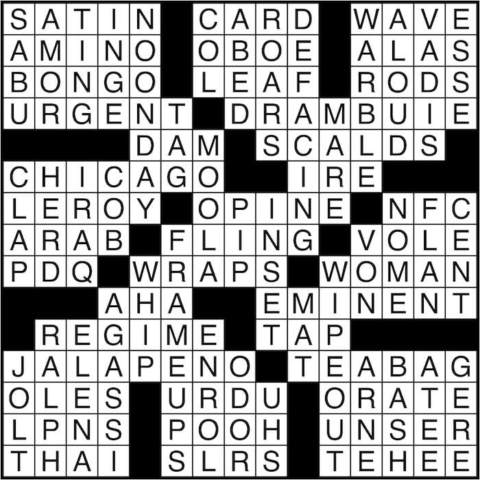 Crossword puzzle answers: September 12, 2016