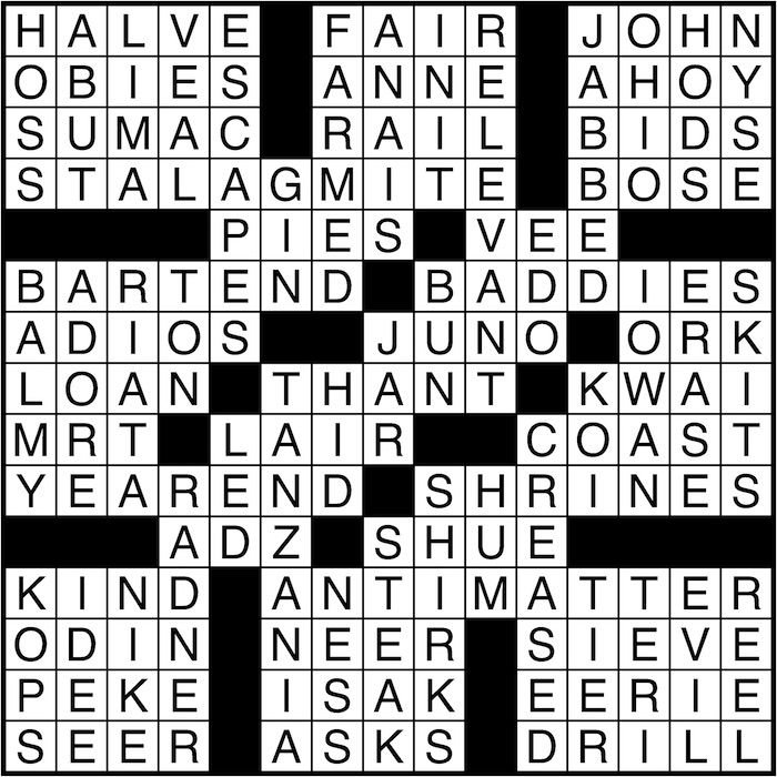Crossword puzzle answers: September 14, 2016