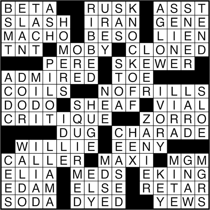 Crossword puzzle answers: September 15, 2016