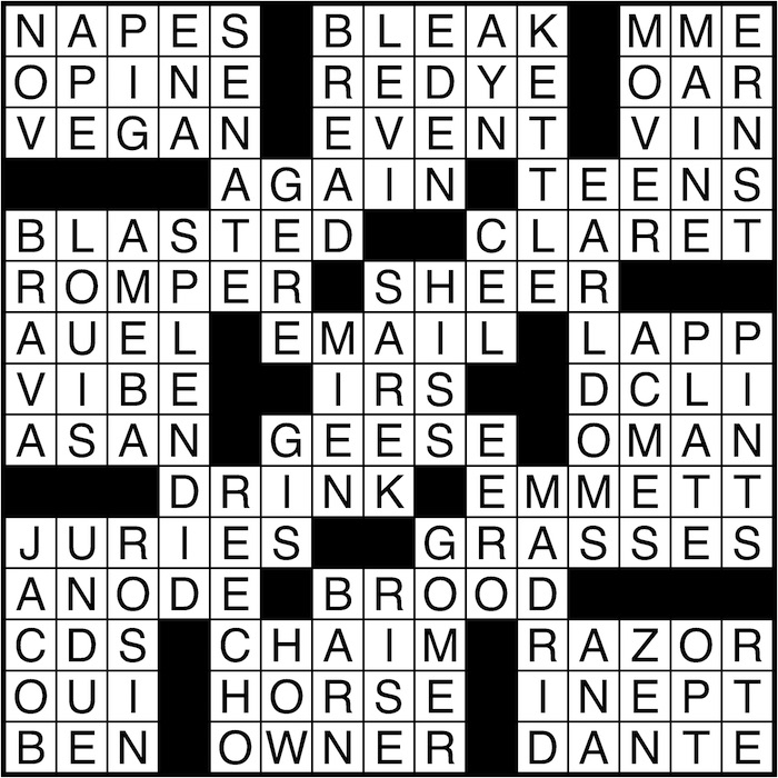 Crossword puzzle answers: September 1, 2016
