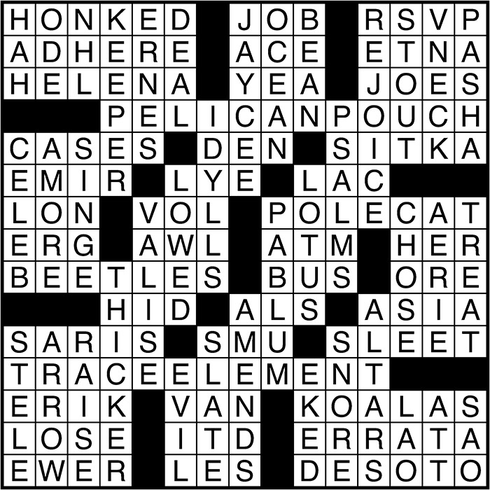 Crossword puzzle answers: September 20, 2016