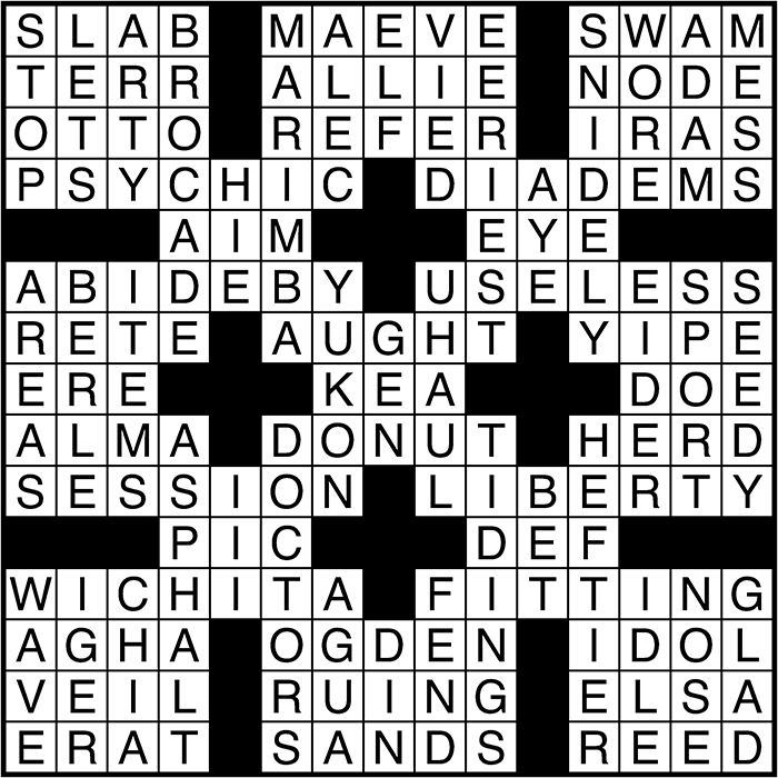 Crossword puzzle answers: September 22, 2016
