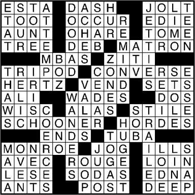 Crossword puzzle answers: September 23, 2016