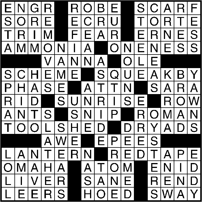 Crossword puzzle answers: September 28, 2016
