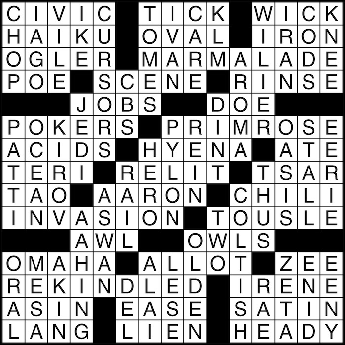 Crossword puzzle answers: September 6, 2016