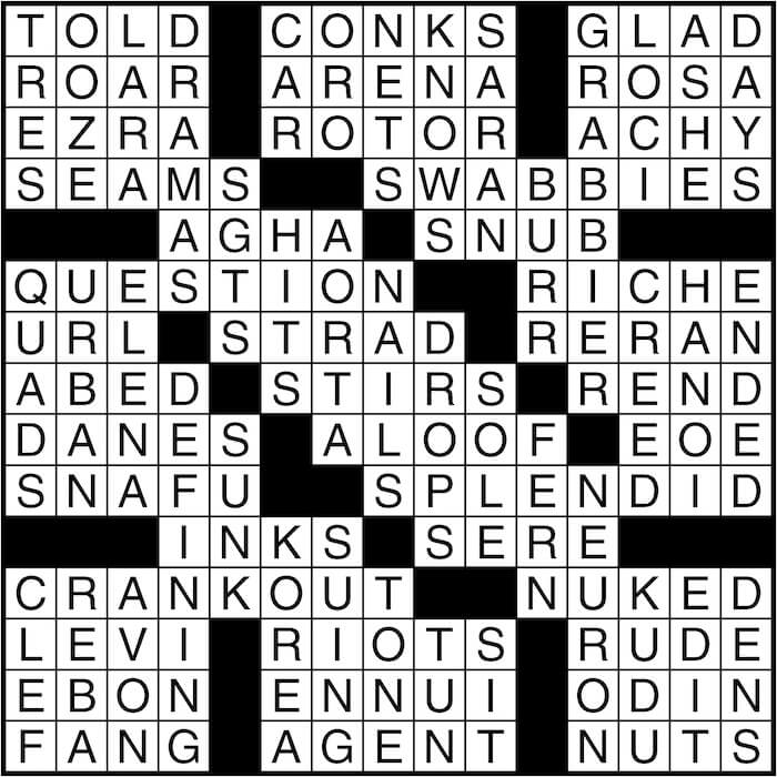 Crossword puzzle answers: September 9, 2016
