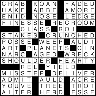 Crossword puzzle answers: February 10, 2016