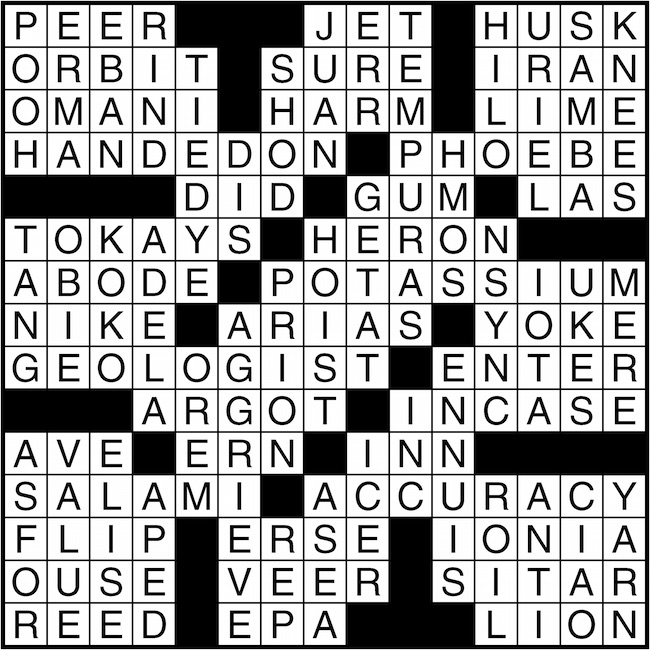 Crossword puzzle answers: January 11, 2016