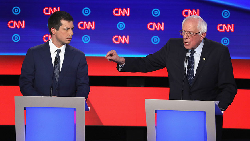 Pete Buttigieg and Bernie Sanders at Democratic primary debate