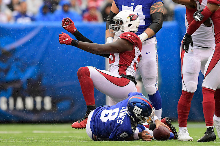 Chandler Jones put up 3.5 sacks against the Giants on Sunday. (Photo: Getty Images)