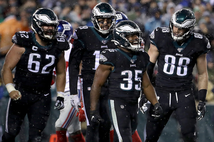 Boston Scott (35) helped spark the Eagles to a comeback win on Monday night. (Photo: Getty Images)