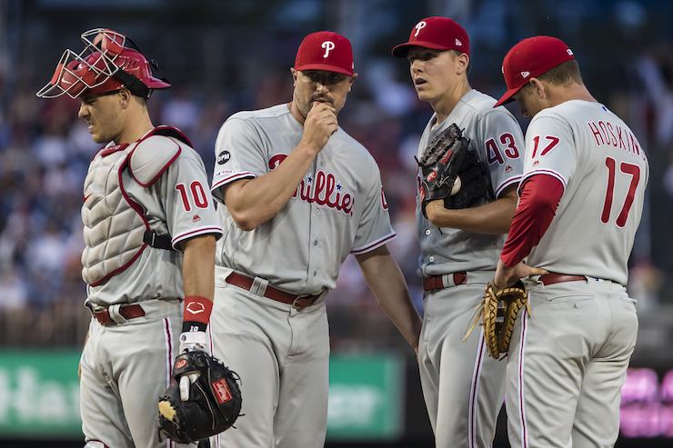 Phillies pitching coach Chris Young (second from left). (Photo: Getty Images)