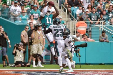 DeVante Parker and the Dolphins had their way with the Eagles. (Photo: Getty Images)