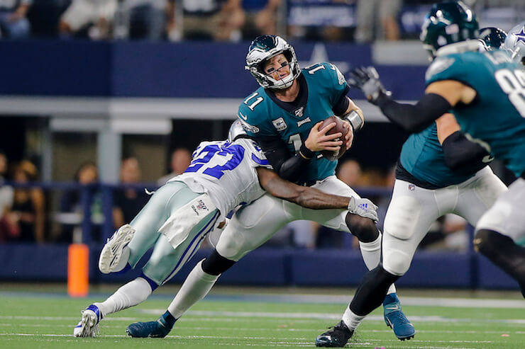Carson Wentz and the Eagles were pummeled by the Cowboys on Sunday night. (Photo: Getty Images)