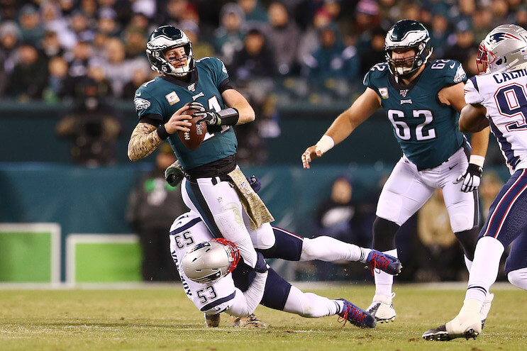 Carson Wentz failed to find a way through New England's stingy defense. (Photo: Getty Images)