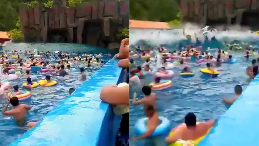 Wave machine malfunction at Chinese water park