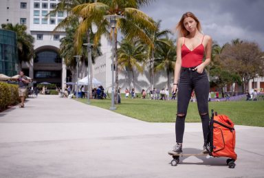 Skateboard is first portable electric vehicle and backpack