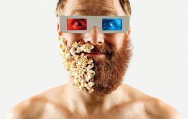 PHOTOS: Artist cuts off half of his beard, sticks things to face