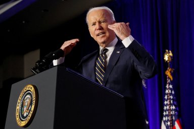U.S. President Joe Biden delivers remarks at the House Democratic Caucus Issues Conference in Philadelphia