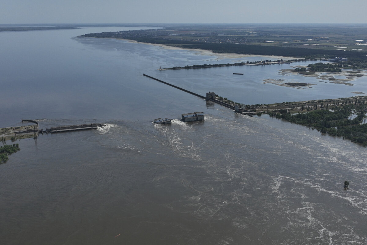 CORRECTION Russia Ukraine War Damaged Dam