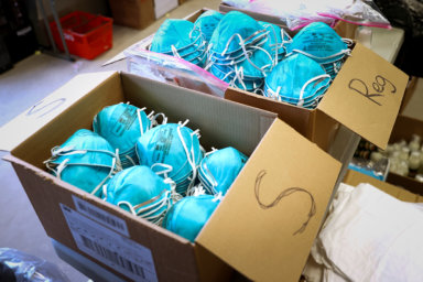 FILE PHOTO: Boxes of N95 protective masks for use by